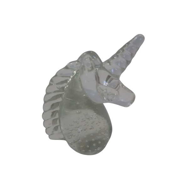 Clear Glass Unicorn‎ Head Paperweight Blown Art Figurine Bubblecore Fantasy - Picture 1 of 3
